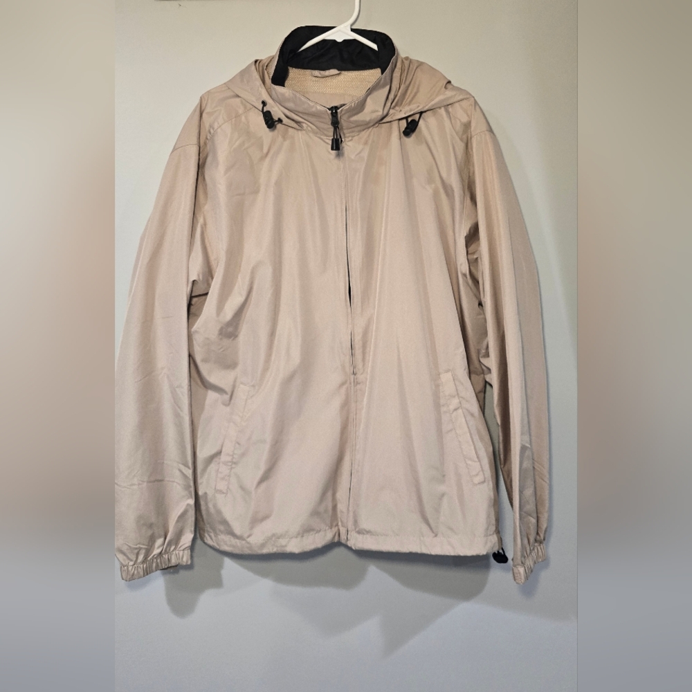 Cream Lightweight Windbreaker with Hood and Full-Length Zipper
